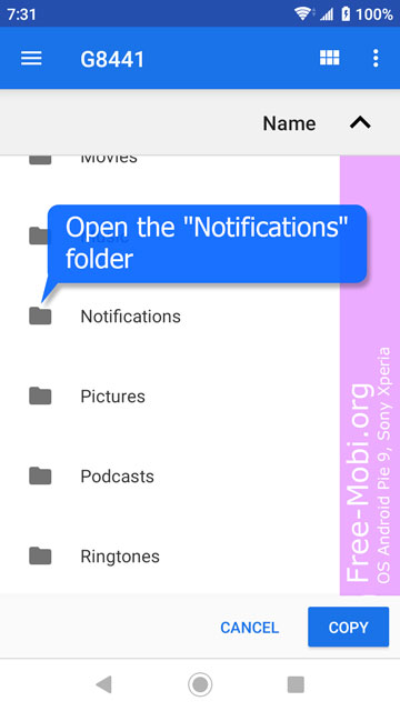 Custom notification sound: open notifications folder