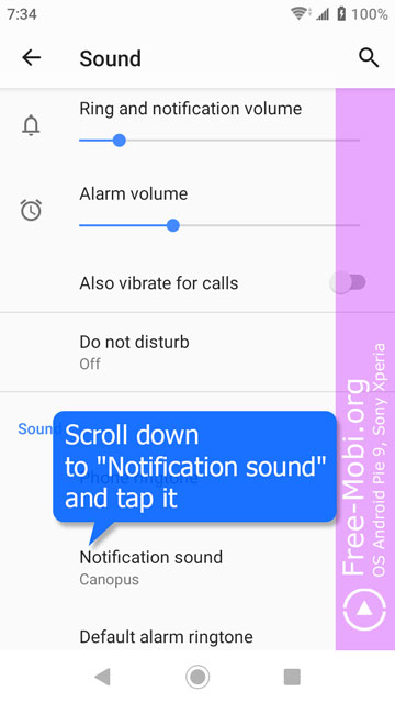 Custom notification sound: sound settings